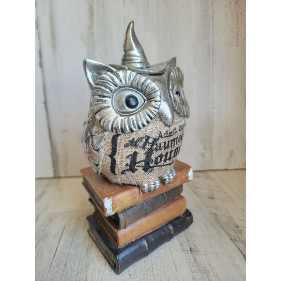 Rustic Halloween owl book stack Unique Home Decor silver - Picture 3 of 7